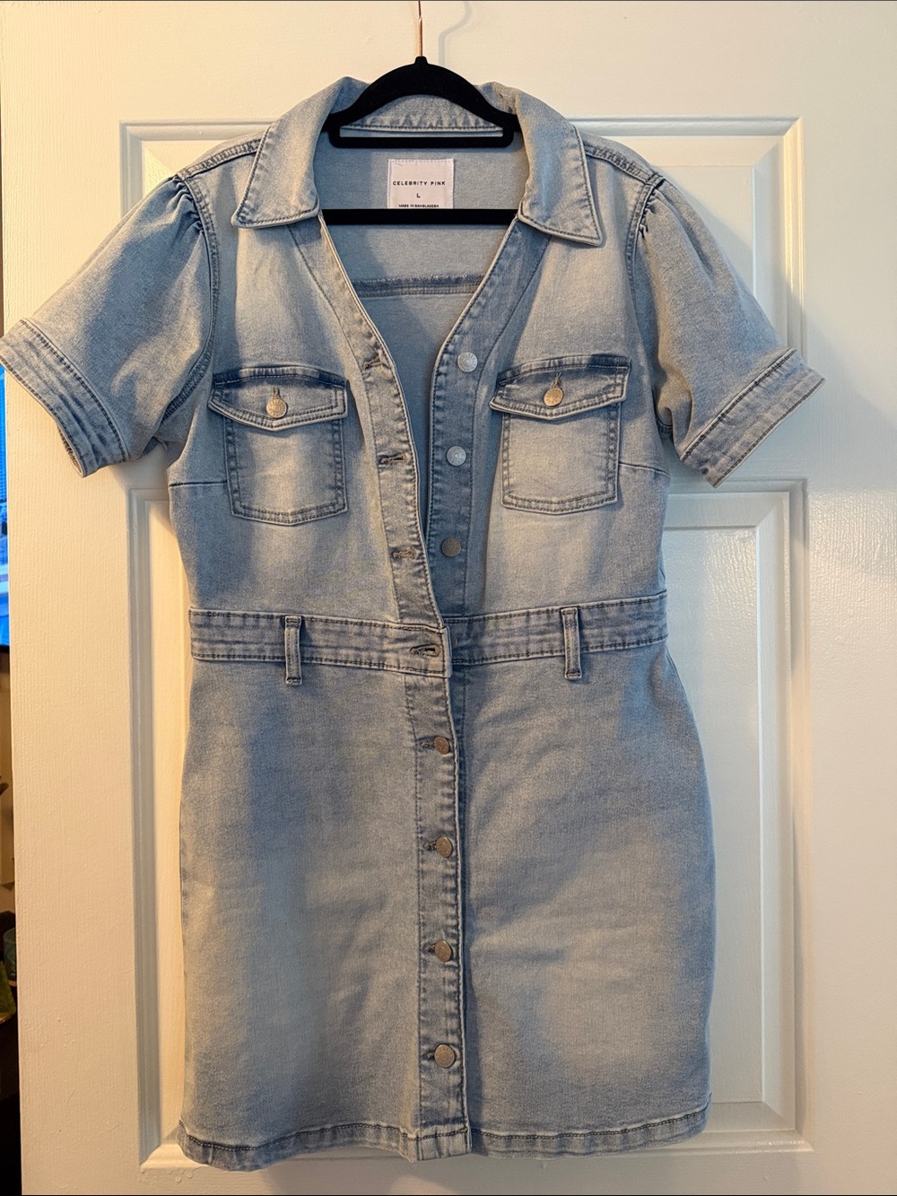 Celebrity Pink Light Blue Denim Button-Front Mini Dress